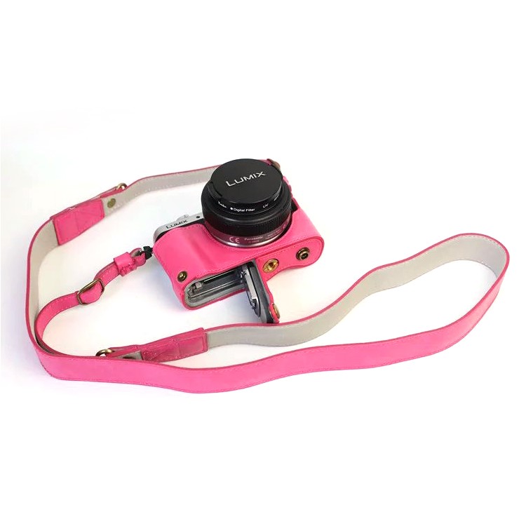 PU Leather Camera Protective Shell + Strap for Panasonic DMC-GF8/GF7 - Rose-3
