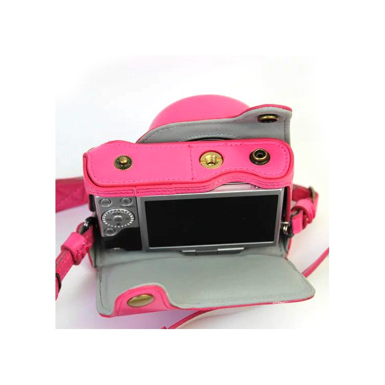 PU Leather Camera Protective Shell + Strap for Panasonic DMC-GF8/GF7 - Rose-4