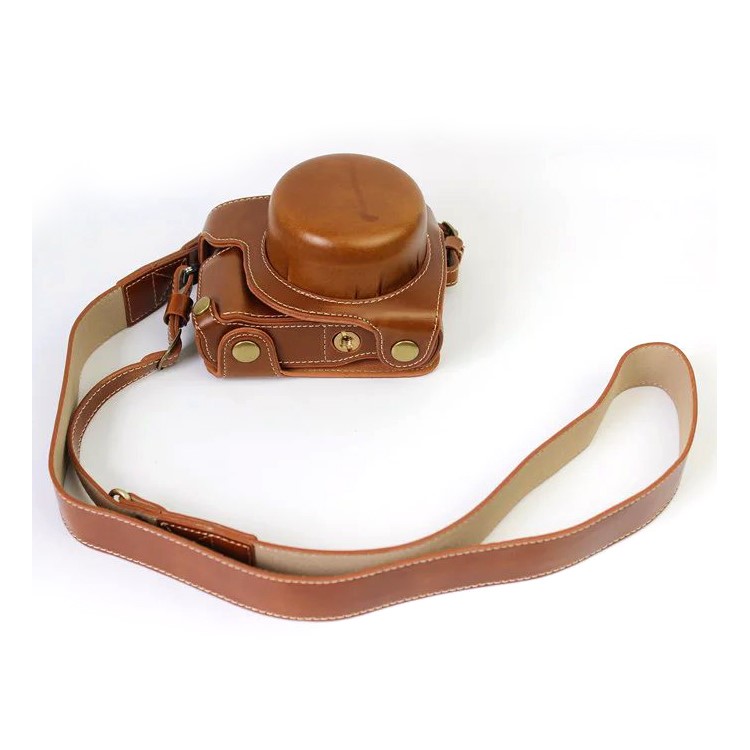 PU Leather Camera Protective Bag + Strap for Panasonic DMC-GF8/GF7 - Brown-1