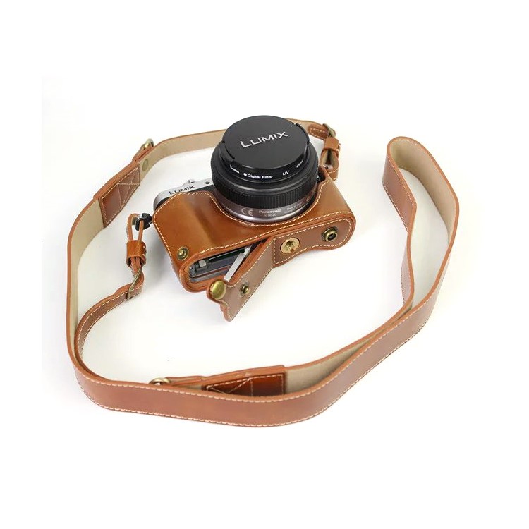 PU Leather Camera Protective Bag + Strap for Panasonic DMC-GF8/GF7 - Brown-10