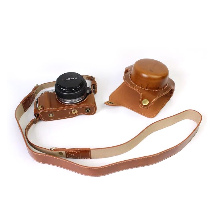 PU Leather Camera Protective Bag + Strap for Panasonic DMC-GF8/GF7 - Brown-2