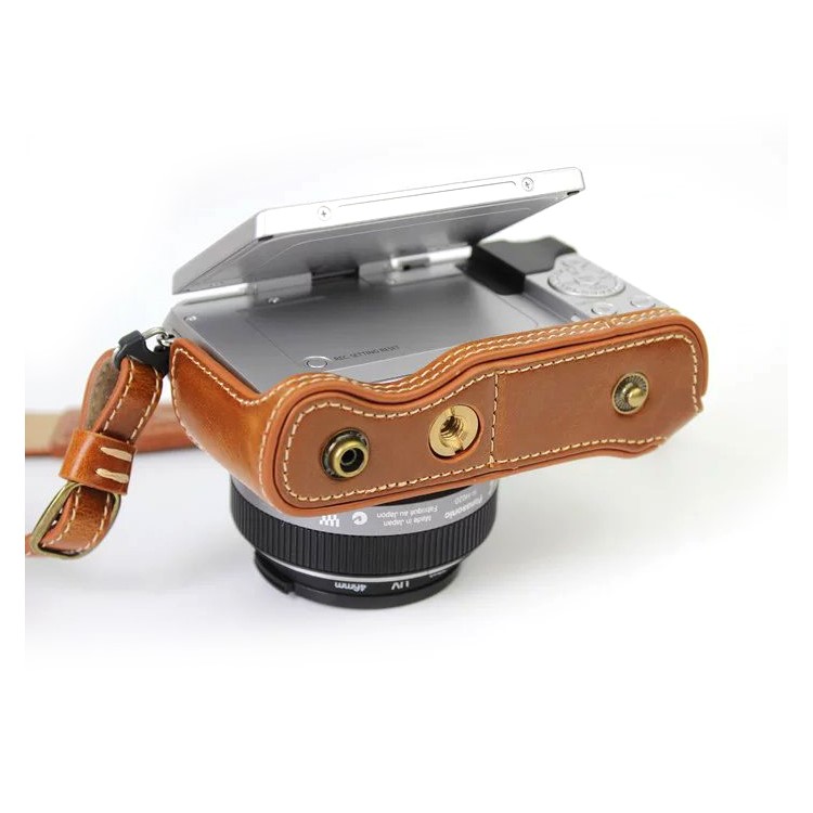 PU Leather Camera Protective Bag + Strap for Panasonic DMC-GF8/GF7 - Brown-3