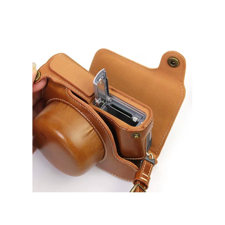 PU Leather Camera Protective Bag + Strap for Panasonic DMC-GF8/GF7 - Brown-4