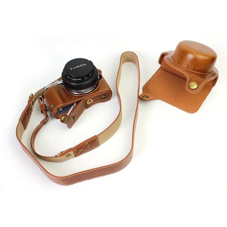 PU Leather Camera Protective Bag + Strap for Panasonic DMC-GF8/GF7 - Brown-7