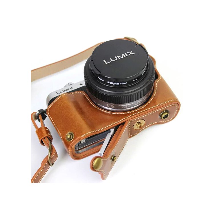 PU Leather Camera Protective Bag + Strap for Panasonic DMC-GF8/GF7 - Brown-8