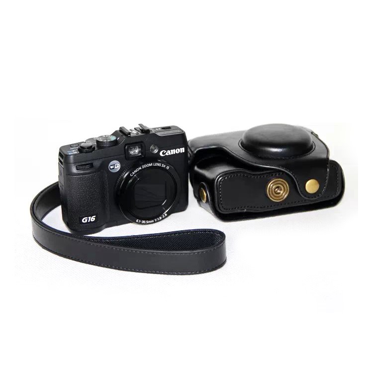 PU Leather Camera Protective Case Bag with Shoulder Strap for Canon PowerShot G15/G16 - Black-1