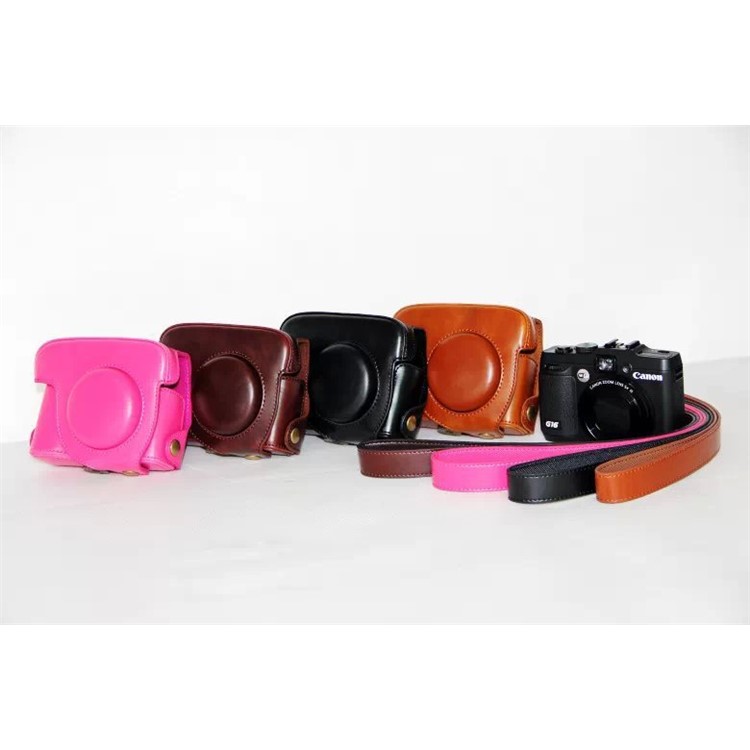 PU Leather Camera Protective Case Bag with Shoulder Strap for Canon PowerShot G15/G16 - Black-12