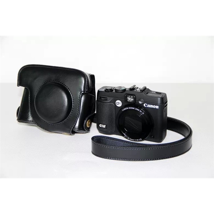 PU Leather Camera Protective Case Bag with Shoulder Strap for Canon PowerShot G15/G16 - Black-2