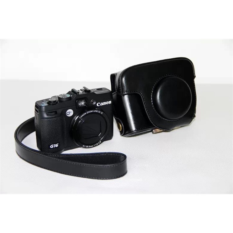 PU Leather Camera Protective Case Bag with Shoulder Strap for Canon PowerShot G15/G16 - Black-3