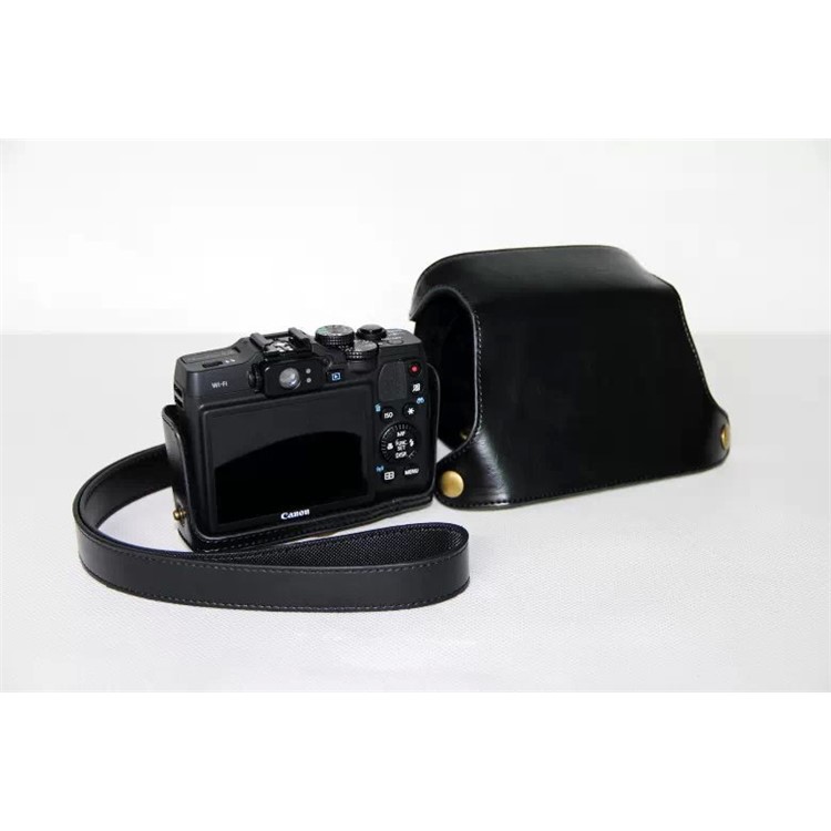PU Leather Camera Protective Case Bag with Shoulder Strap for Canon PowerShot G15/G16 - Black-9