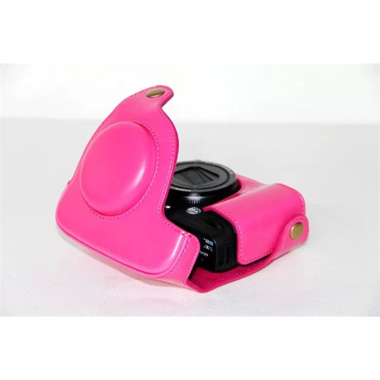 Pochette De Protection Pour Caméra En Cuir PU + Bandoulière Pour Canon Powershot G15 / G16 - Rose-10
