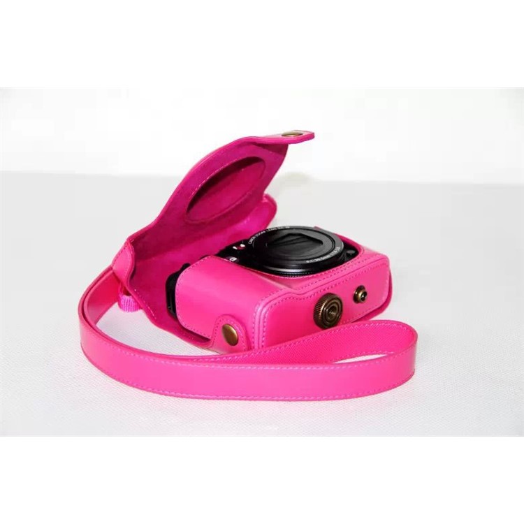 Pochette De Protection Pour Caméra En Cuir PU + Bandoulière Pour Canon Powershot G15 / G16 - Rose-11