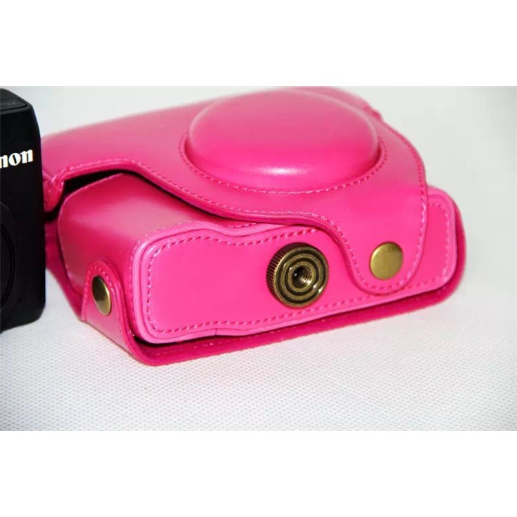 Pochette De Protection Pour Caméra En Cuir PU + Bandoulière Pour Canon Powershot G15 / G16 - Rose-5