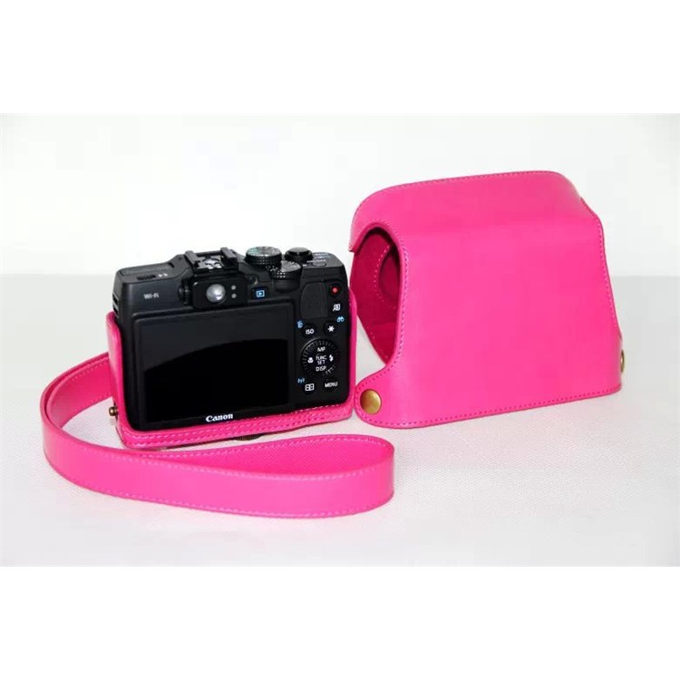 Pochette De Protection Pour Caméra En Cuir PU + Bandoulière Pour Canon Powershot G15 / G16 - Rose-6