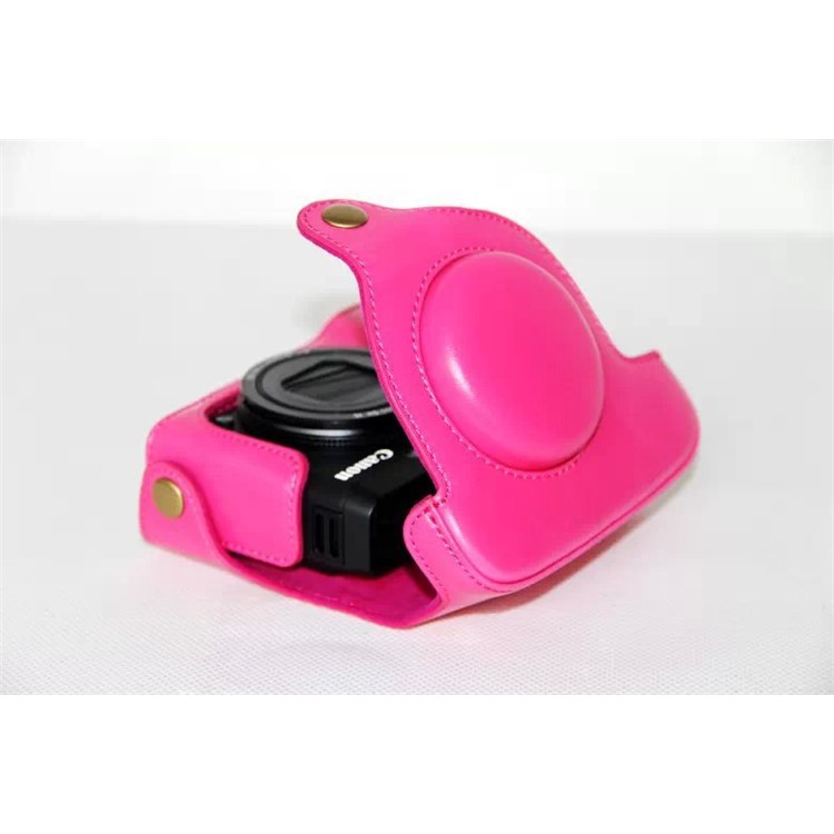 Pochette De Protection Pour Caméra En Cuir PU + Bandoulière Pour Canon Powershot G15 / G16 - Rose-7