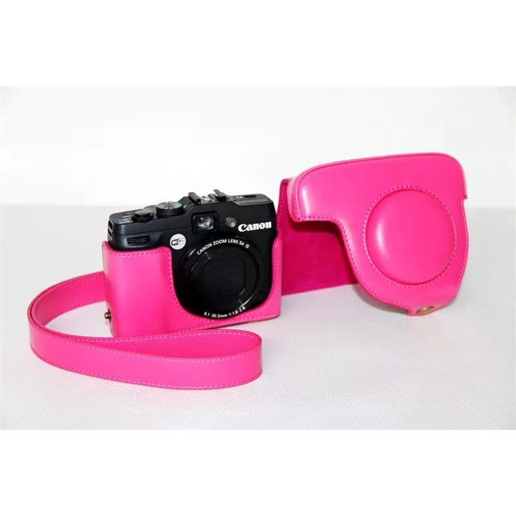 Pochette De Protection Pour Caméra En Cuir PU + Bandoulière Pour Canon Powershot G15 / G16 - Rose-8