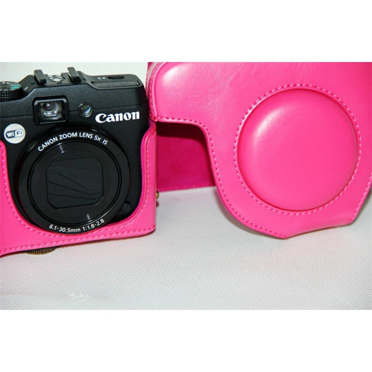 Pochette De Protection Pour Caméra En Cuir PU + Bandoulière Pour Canon Powershot G15 / G16 - Rose-9