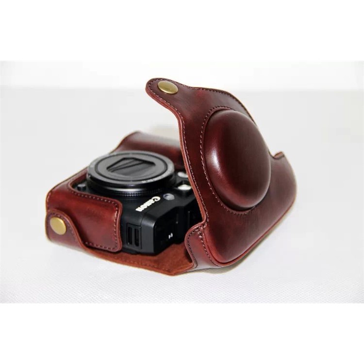 PU Leather Camera Protector Case + Strap for Canon PowerShot G15/G16 - Coffee-10
