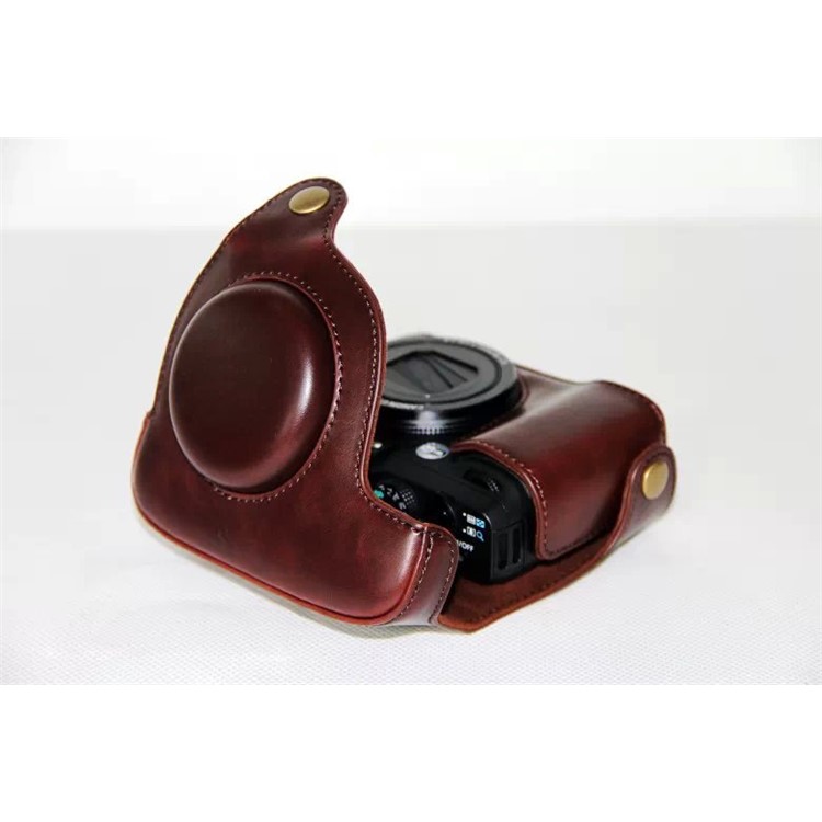 PU Leather Camera Protector Case + Strap for Canon PowerShot G15/G16 - Coffee-11
