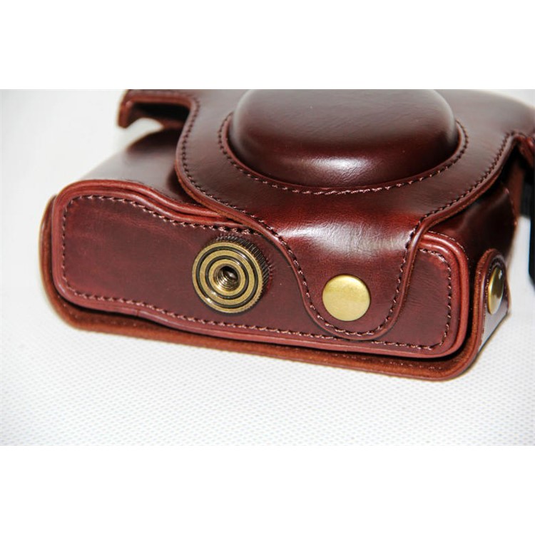 PU Leather Camera Protector Case + Strap for Canon PowerShot G15/G16 - Coffee-4