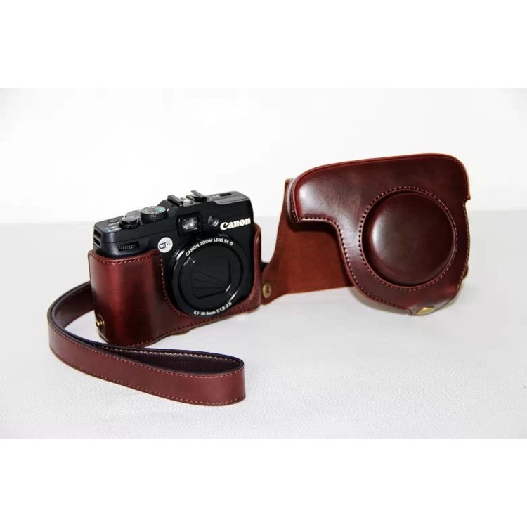 PU Leather Camera Protector Case + Strap for Canon PowerShot G15/G16 - Coffee-6