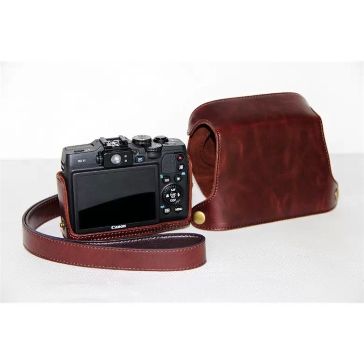 PU Leather Camera Protector Case + Strap for Canon PowerShot G15/G16 - Coffee-7