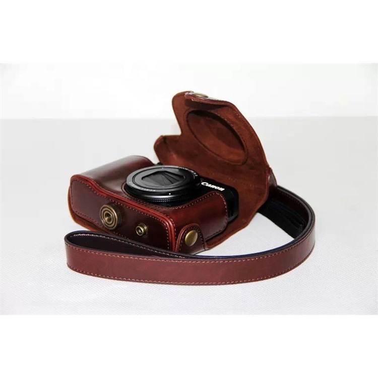 PU Leather Camera Protector Case + Strap for Canon PowerShot G15/G16 - Coffee-8