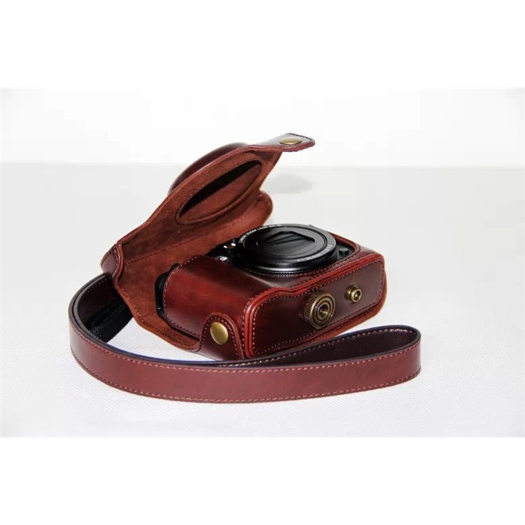 PU Leather Camera Protector Case + Strap for Canon PowerShot G15/G16 - Coffee-9