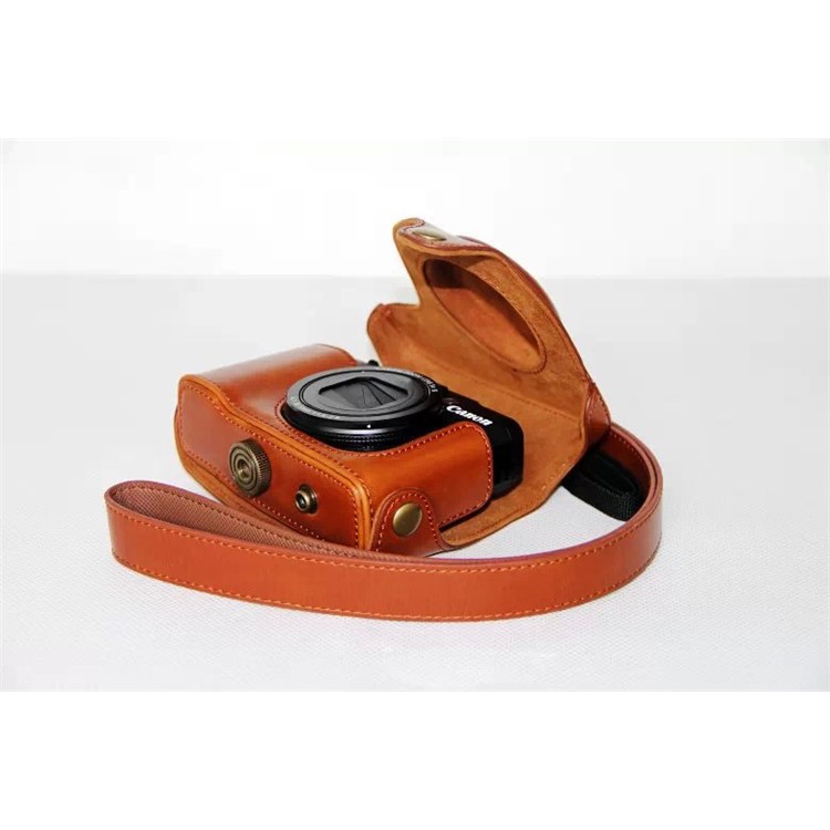 PU Leather Camera Protective Bag + Strap for Canon PowerShot G15/G16 - Brown-11