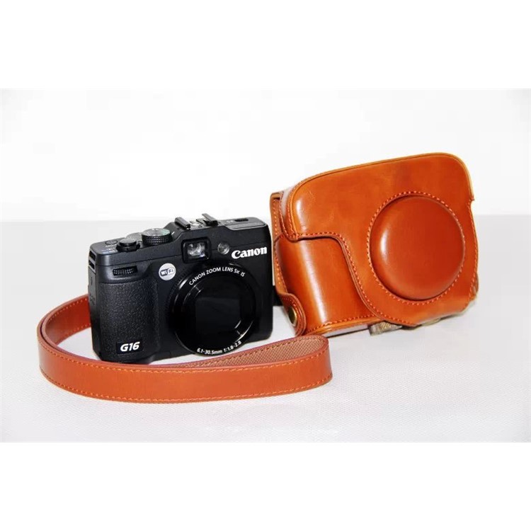 PU Leather Camera Protective Bag + Strap for Canon PowerShot G15/G16 - Brown-2