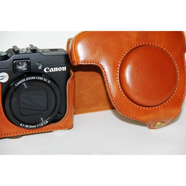 PU Leather Camera Protective Bag + Strap for Canon PowerShot G15/G16 - Brown-4