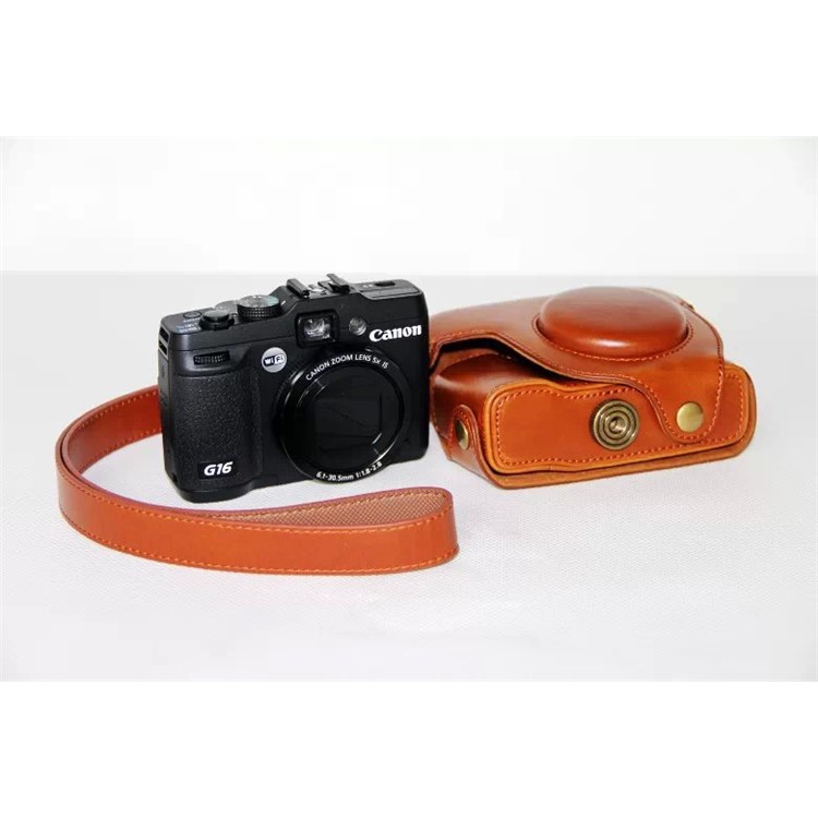 PU Leather Camera Protective Bag + Strap for Canon PowerShot G15/G16 - Brown-6
