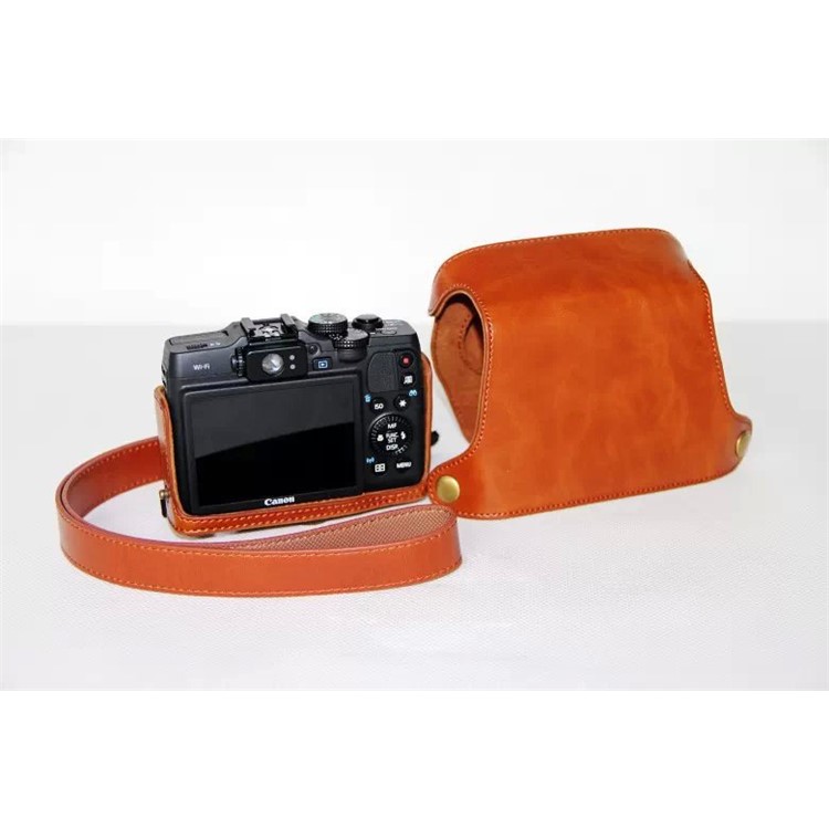 PU Leather Camera Protective Bag + Strap for Canon PowerShot G15/G16 - Brown-7
