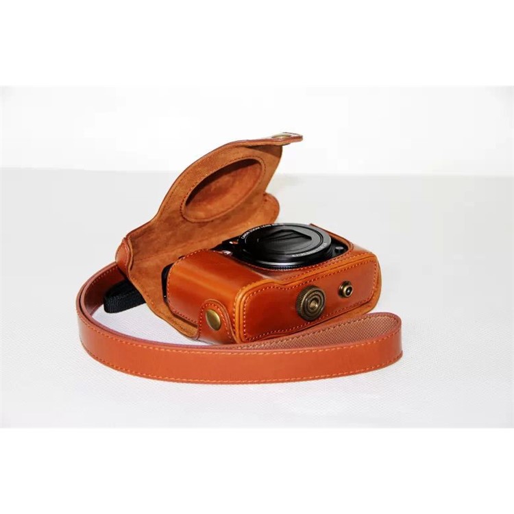 PU Leather Camera Protective Bag + Strap for Canon PowerShot G15/G16 - Brown-8