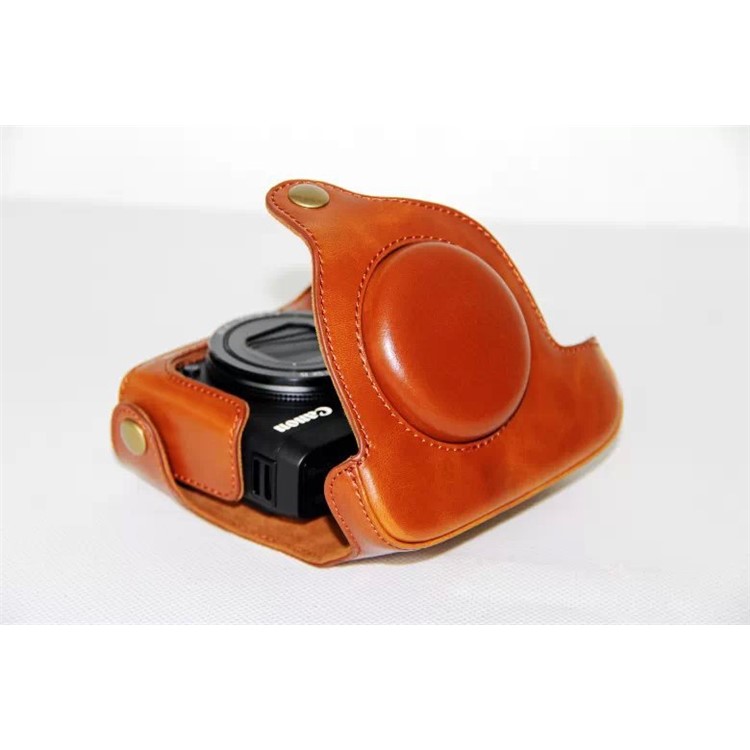PU Leather Camera Protective Bag + Strap for Canon PowerShot G15/G16 - Brown-9