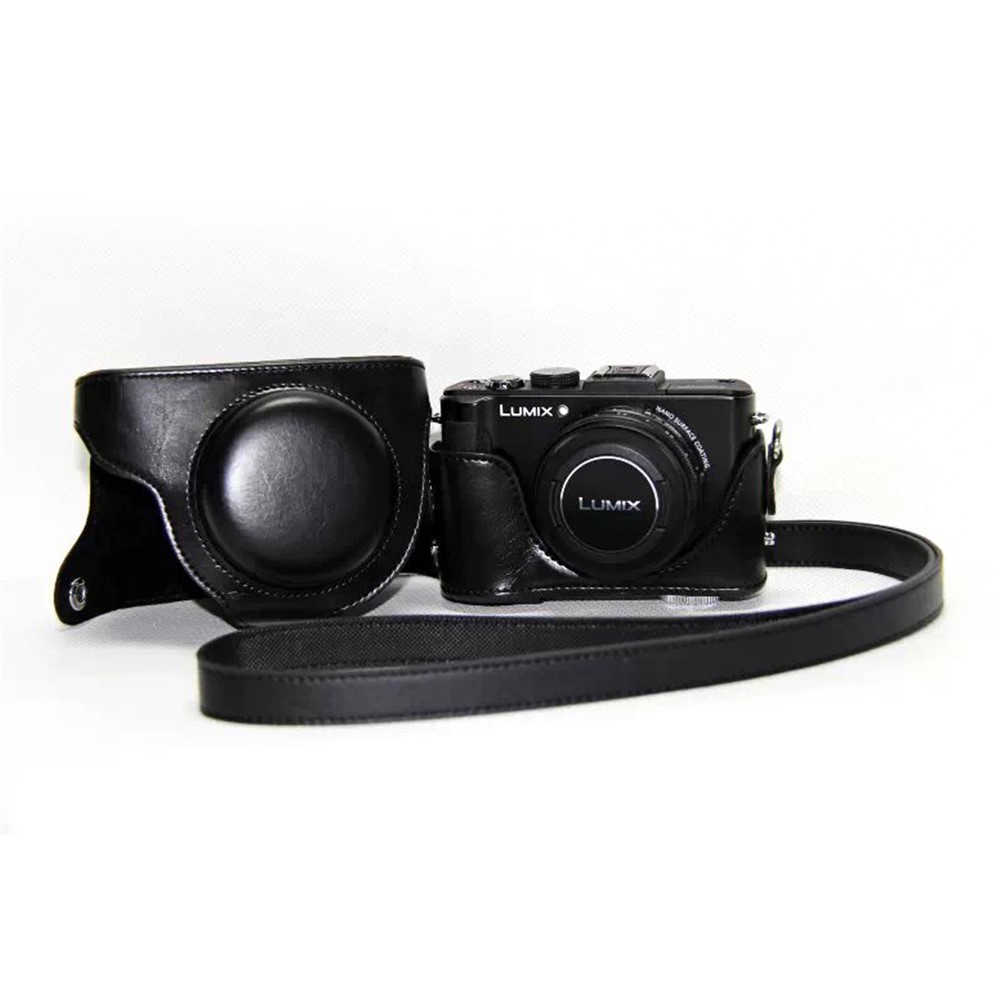 Protective Leather Camera Case with Shoulder Strap for Panasonic LX7 / LX5 / LX3 - Black-1