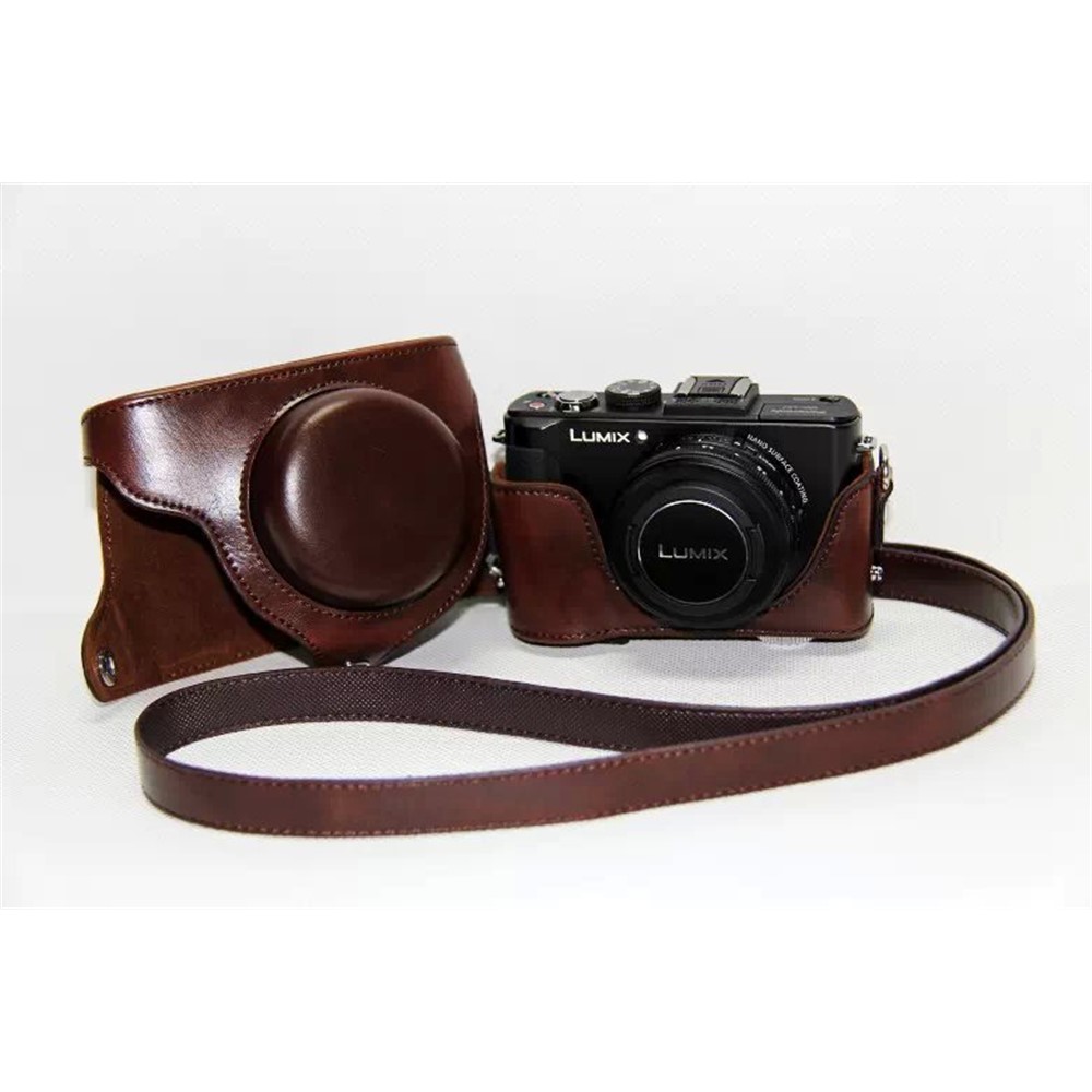 Protective PU Leather Camera Case with Shoulder Strap for Panasonic LX7 / LX5 / LX3 - Coffee-2