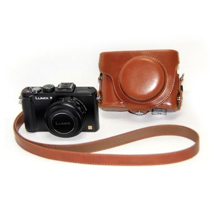 Protective Leather Camera Shell with Shoulder Strap for Panasonic LX7 / LX5 / LX3 - Brown-1