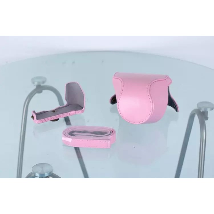 Protective Leather Camera Cover Case with Shoulder Strap for Nikon J5 with 10-30mm Lens (Taiwan Version) - Pink-2