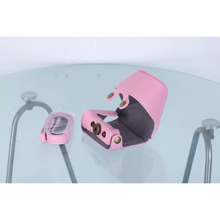 Protective Leather Camera Cover Case with Shoulder Strap for Nikon J5 with 10-30mm Lens (Taiwan Version) - Pink-3