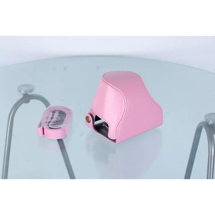 Protective Leather Camera Cover Case with Shoulder Strap for Nikon J5 with 10-30mm Lens (Taiwan Version) - Pink-5