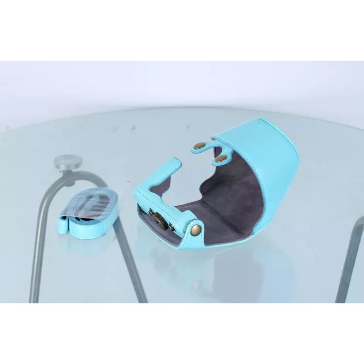 Leather Protective Camera Case with Shoulder Strap for Nikon J5 with 10-30mm Lens (Taiwan Version) - Blue-2