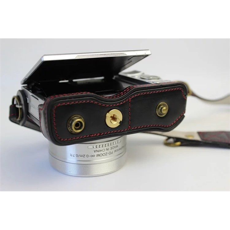 Protective Leather Camera Case Bag with Shoulder Strap for Nikon J5 (10-30mm) - Black-3