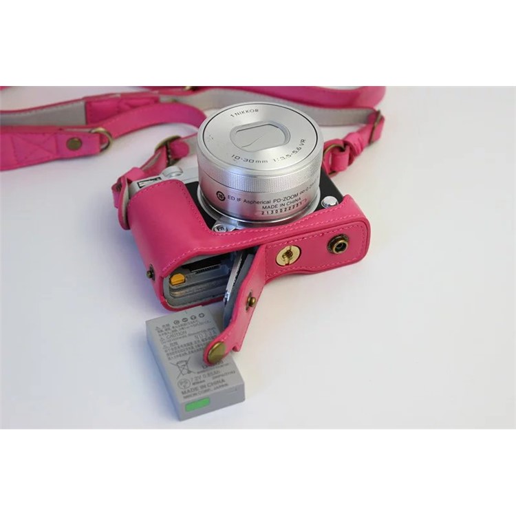 Protective Leather Camera Shell Bag with Shoulder Strap for Nikon J5 (10-30mm) - Rose-5