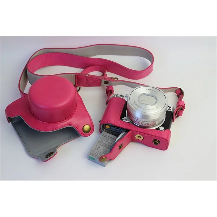 Protective Leather Camera Shell Bag with Shoulder Strap for Nikon J5 (10-30mm) - Rose-8