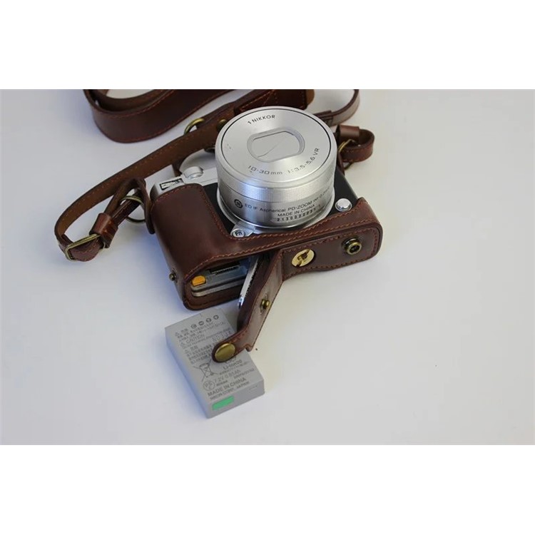 Protective Leather Camera Cover Bag with Shoulder Strap for Nikon J5 (10-30mm) - Coffee-11