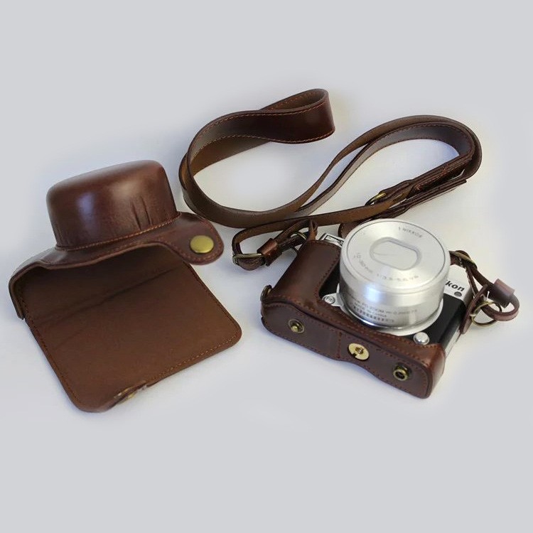 Protective Leather Camera Cover Bag with Shoulder Strap for Nikon J5 (10-30mm) - Coffee-2