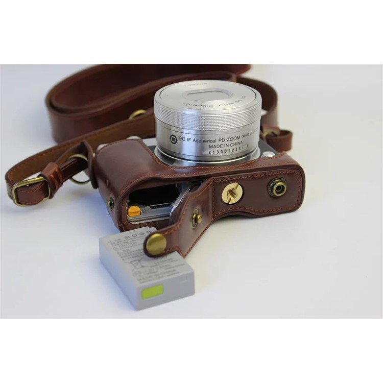 Protective Leather Camera Cover Bag with Shoulder Strap for Nikon J5 (10-30mm) - Coffee-4