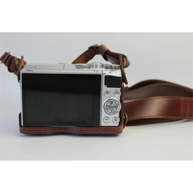 Protective Leather Camera Cover Bag with Shoulder Strap for Nikon J5 (10-30mm) - Coffee-5