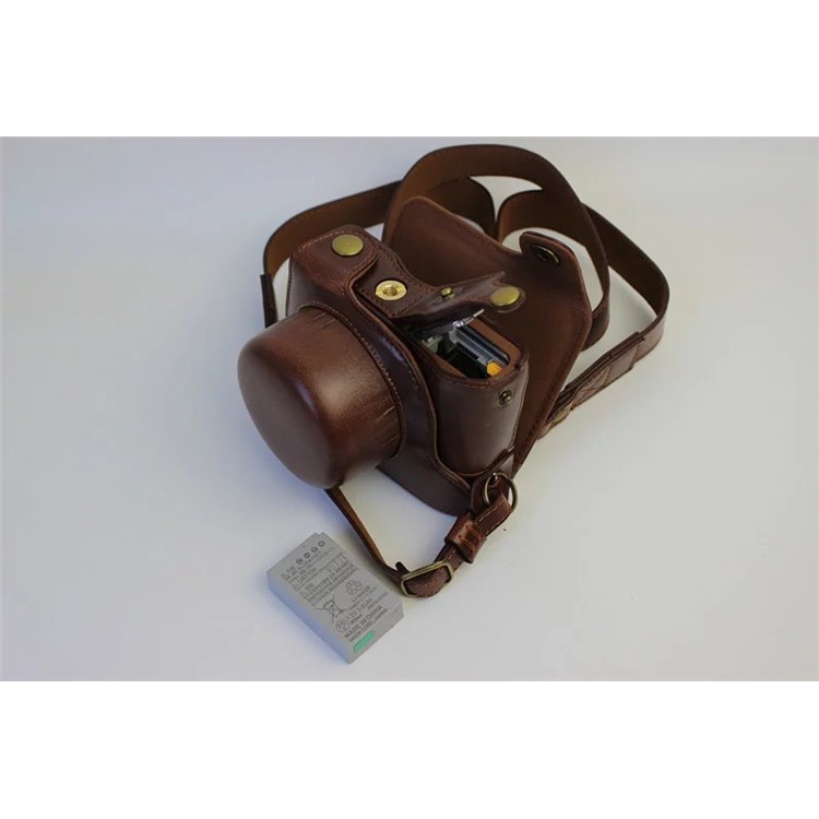 Protective Leather Camera Cover Bag with Shoulder Strap for Nikon J5 (10-30mm) - Coffee-7